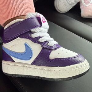 Baby Nike Purple & White High-Top Sneakers with Light Blue Swoosh